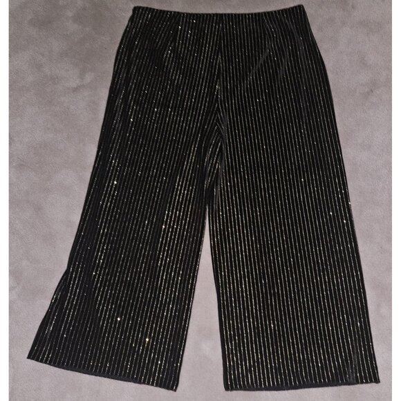 NEW Forever 21 Black Velvet Pants Metallic Gold Stripes Wide Leg Size 3X Holiday - Picture 14 of 16